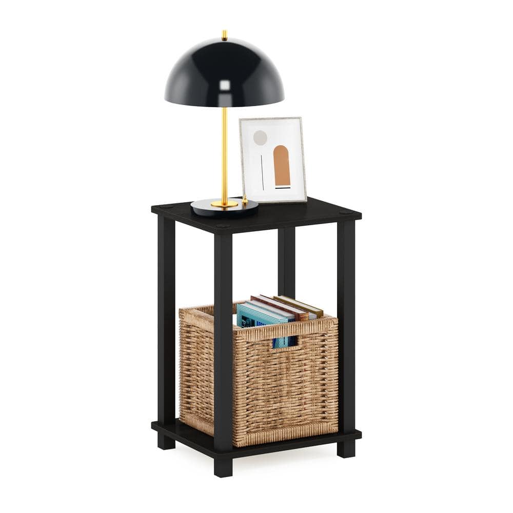 Espresso and Black Engineered Wood End Table with Storage