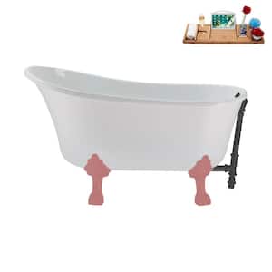 51 in. x 25.6 in. Acrylic Clawfoot Soaking Bathtub in Glossy White with Matte Pink Clawfeet and Brushed Gun Metal Drain