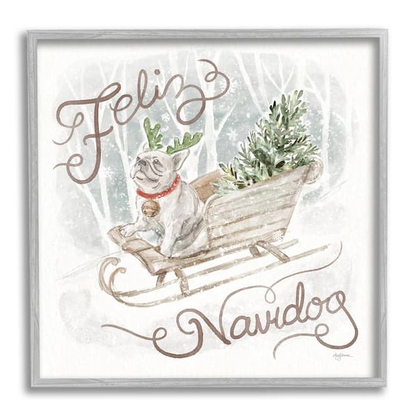 Stupell Industries Feliz Navidog Bulldog by Mary Urban 1-Piece Framed Graphic Print Animal Poster Art Print 24 in. x 24 in.