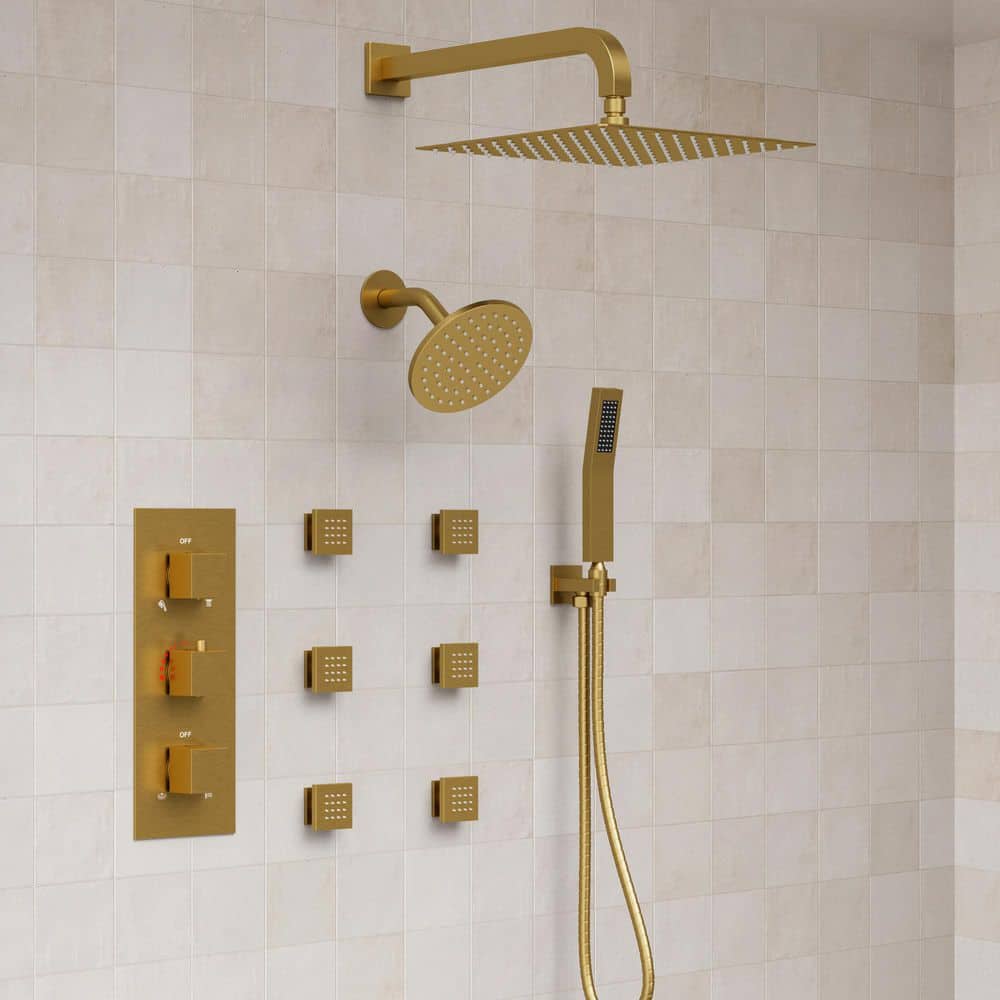 YAWWALK Thermostatic Triple Handles 8-Spray Dual Shower Head