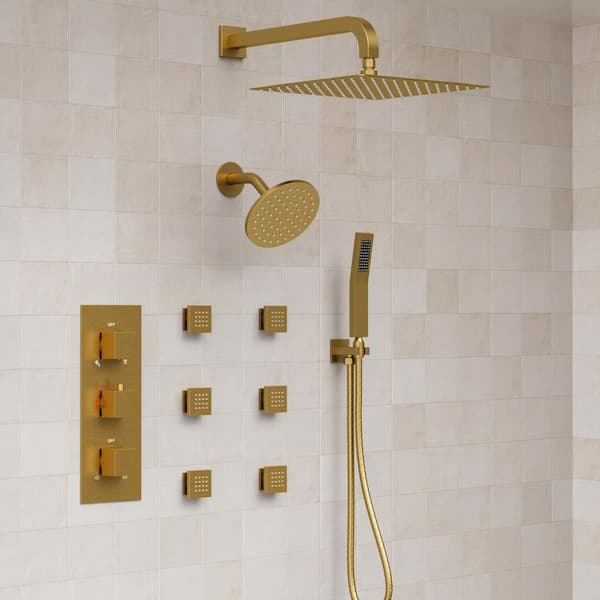 YAWWALK Thermostatic Triple Handles 8-Spray Dual Shower Head
