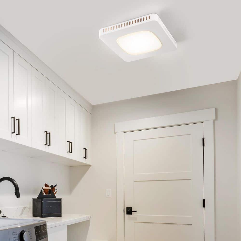 White LED Bathroom Ceiling Exhaust Fan with Galvanized Steel Housing