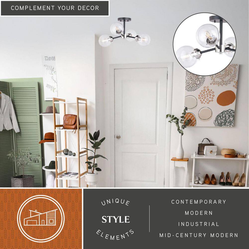 Orbit Satin Nickel and Bronze 4-Light Semi Flush Mount