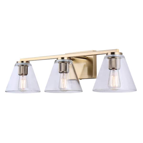 CANARM BERKLIE 25.5 in. 3-Light Gold Vanity with Clear Glass Shade