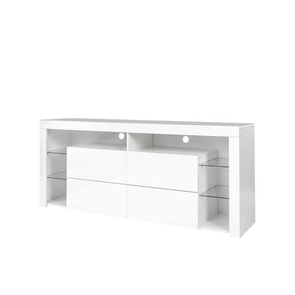 Polibi Modern White TV Stand Fits TV's up to 70 in. with Storage Drawers，4 Storage Cabinet with Open Shelves for Living Room