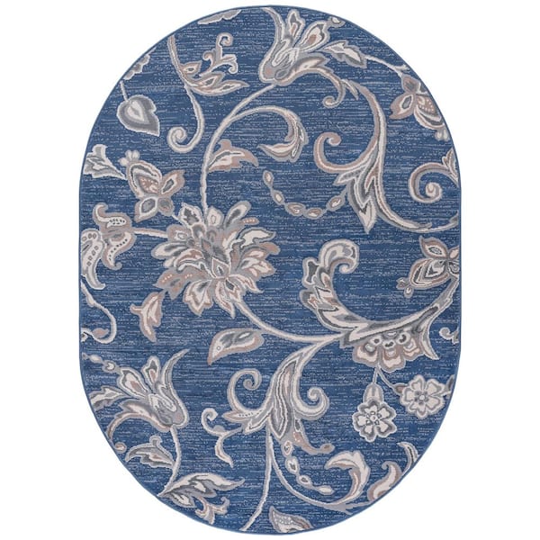 Madison Floral Navy 5 ft. x 8ft. Oval Indoor Area Rug
