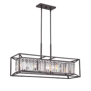 Linares 60-Watt 4-Light Vintage Bronze Linear Pendant with Crystal Prisms Shade