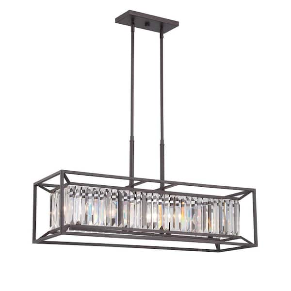 Designers Fountain Linares 60-Watt 4-Light Vintage Bronze Linear Pendant with Crystal Prisms Shade