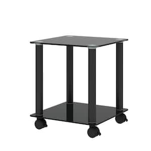 2-Piece Black Side Table, 2-Tier Space End Table, Modern Night Stand, Sofa Table, Side Table with Storage Shelve