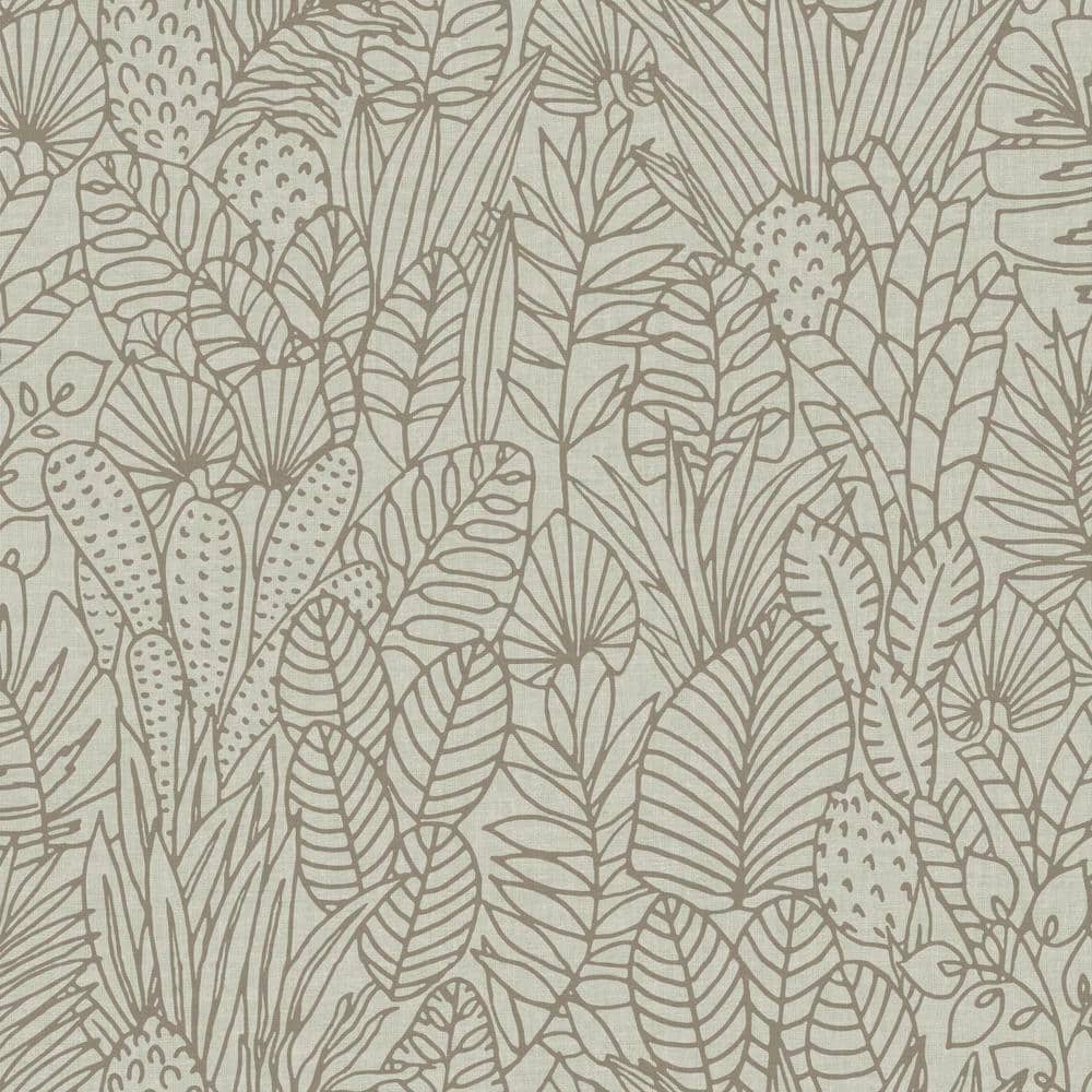 Taupe and Brown Tropical Leaves Peel & Stick Vinyl Wallpaper