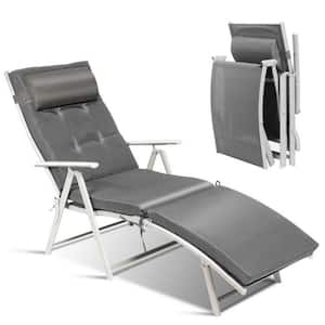 Metal Outdoor Lightweight Folding Chaise Lounge Chair with Gray Cushions