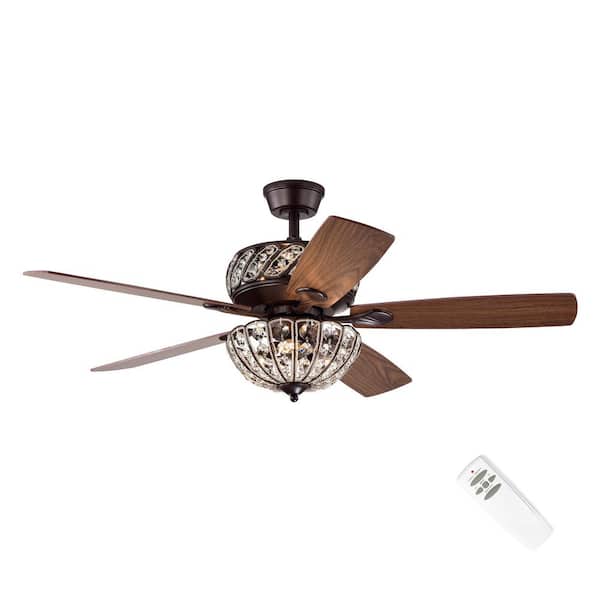 Edvivi Alexandra 52 in. Glam Indoor Oil Rubbed Bronze Reversible Ceiling Fan with Crystal Light Kit and Remote Control