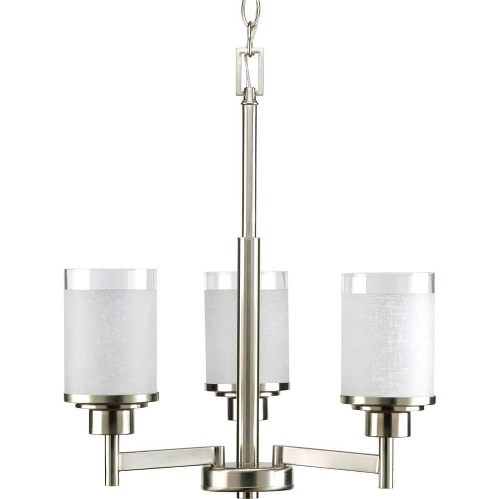 Alexa Collection 3-Light Brushed Nickel Etched Linen With Clear Edge Glass 