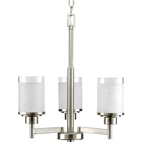 Alexa Collection 3-Light Brushed Nickel Etched Linen With Clear Edge Glass Modern Chandelier Light