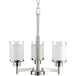 Alexa Collection 3-Light Brushed Nickel Etched Linen With Clear Edge Glass Modern Chandelier Light