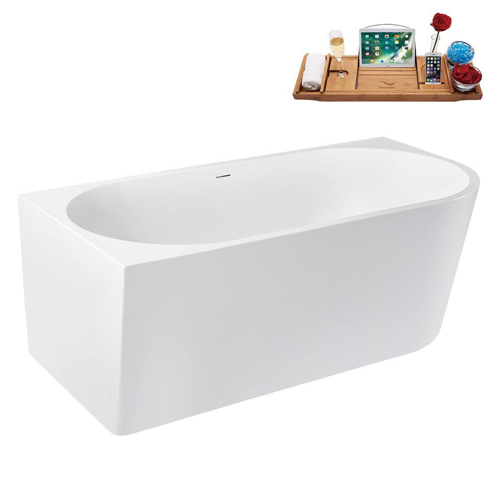 67" Glossy White Acrylic Freestanding Tub with Brushed Gold Trim