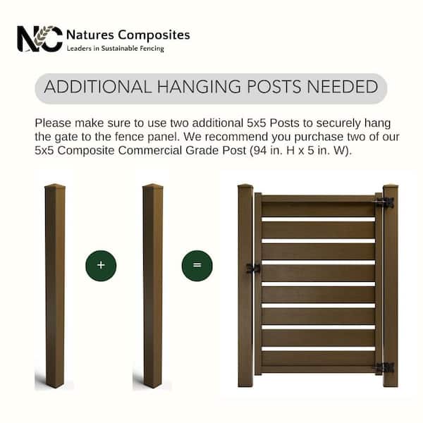 Natures Composites Composite Modern Horizontal Semi-Privacy ( 6 ft. H x 4 ft. W) Slate Grey Full Size Fence Gate