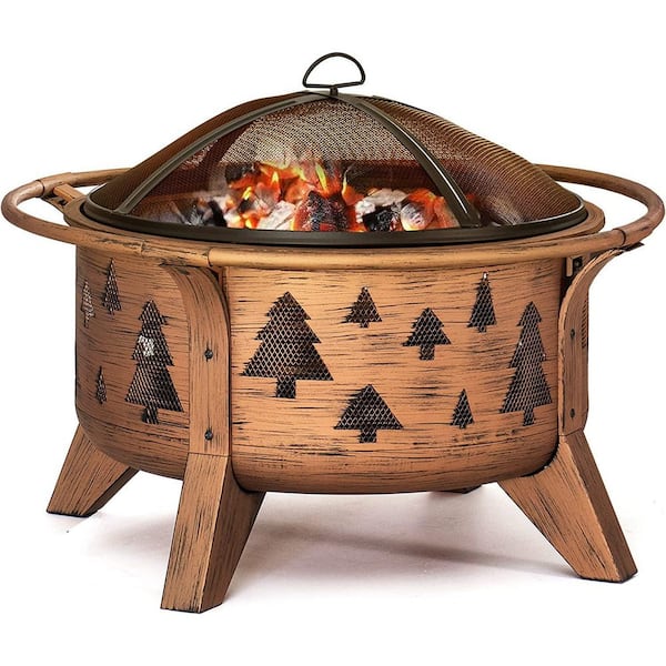 Sunjoy AmberCove 30 in. Outdoor Tree Motif Round Wood Burning Firepit