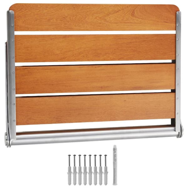 Wall-Mounted Folding Teak Shower Seat, 20.9L x 16W x 12.5H in. Unfolded, Foldable Bench with 500 lbs. Weight Capacity