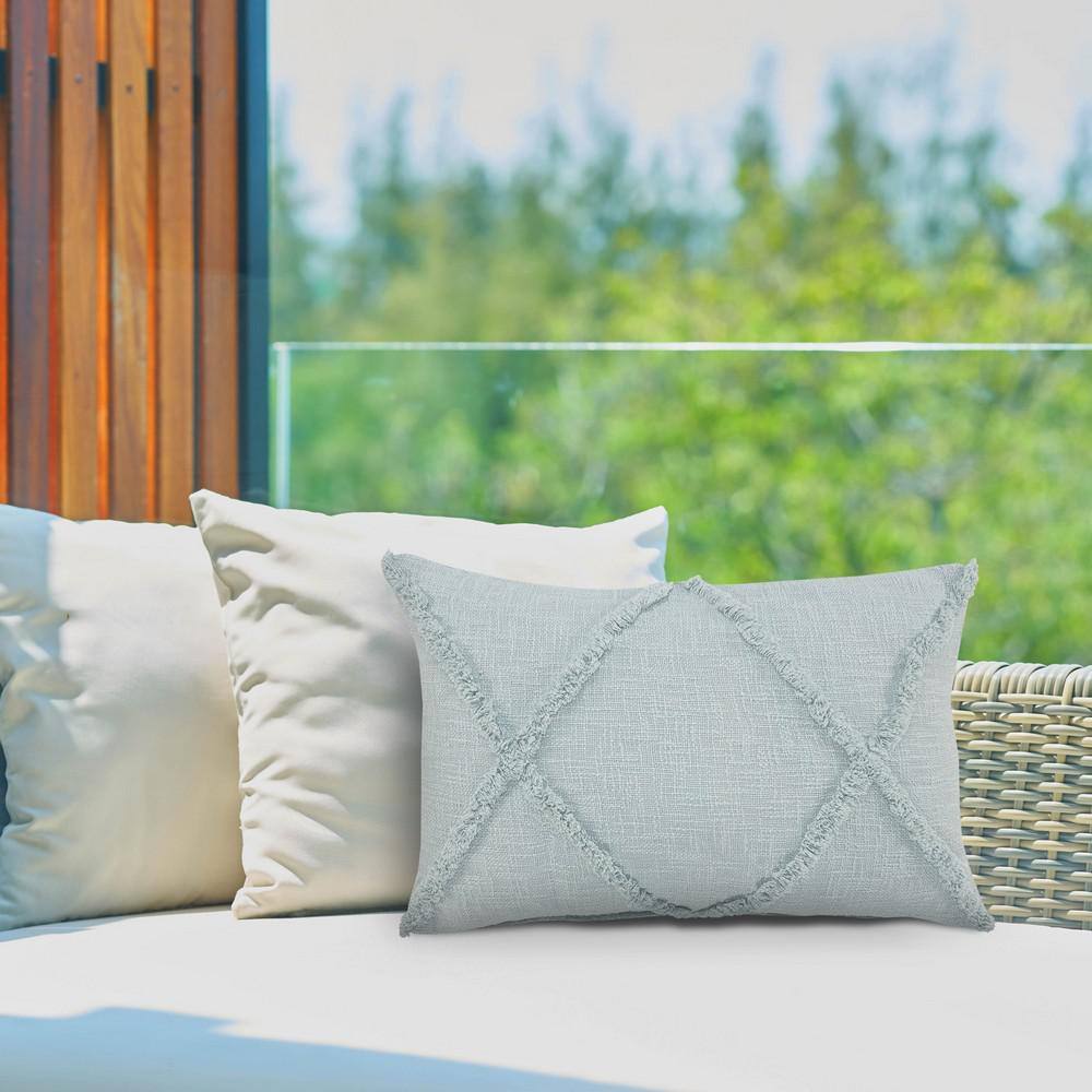 Light Blue Shag Diamond Cotton Throw Pillow with Polyester Insert