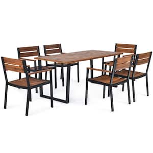 7-Piece Wood Steel Outdoor Dining Set with Umbrella Hole