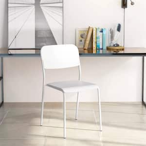 White Plastic Modern Dining Chairs with Tilted Backrest and Sturdy Metal Legs (Set of 4)