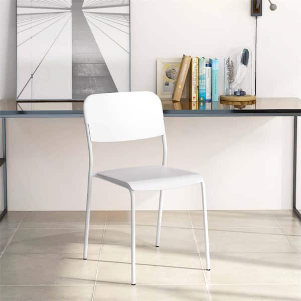 Costway White Plastic Modern Dining Chairs with Tilted Backrest and Sturdy Metal Legs (Set of 4)