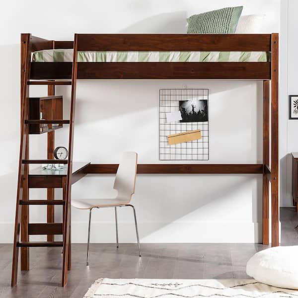 Welwick Designs Walnut Solid Wood, Bunk Bed With Built In Dresser And Desks