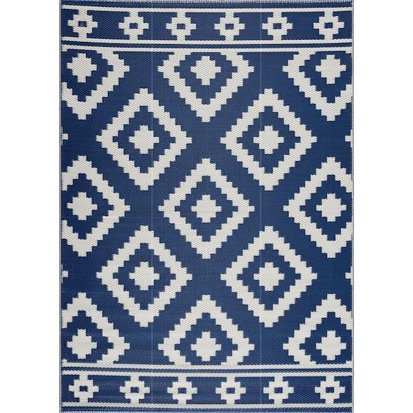 Milan Navy and Creme 5 ft. x 7 ft. Folded Reversible Recycled Plastic Indoor/Outdoor Area Rug-Floor Mat