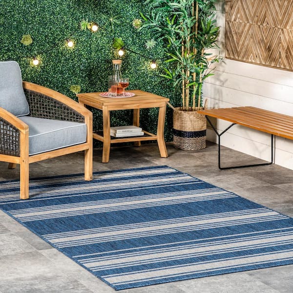 Montana Striped Blue 4 ft. x 6 ft. Indoor/Outdoor Patio Area Rug