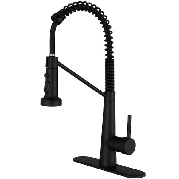 BWE Single-Handle Pull-Down Sprayer 2 Spray High Arc Kitchen Faucet With Deck Plate in Matte Black