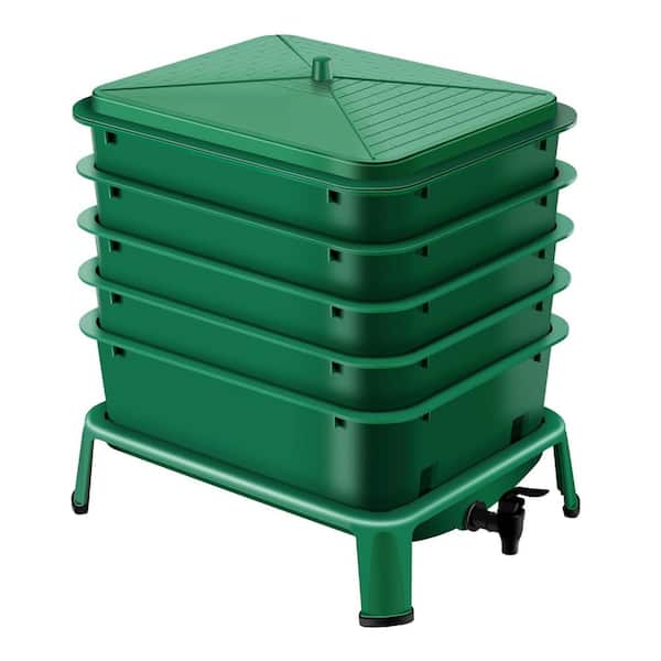 Unbranded 13.25 Gal. Worm Composter 5-Tray Indoor and Outdoor Worm Compost Bin Worm Farm Starter Kit for Vermicomposting, Green