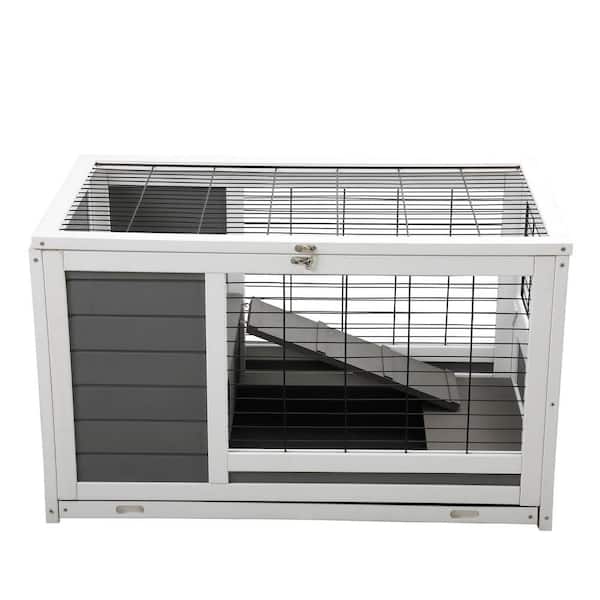 Tatayosi Grey White 2-Storey Pet House Box Wooden Cage Comfy Cabin for Small Animals
