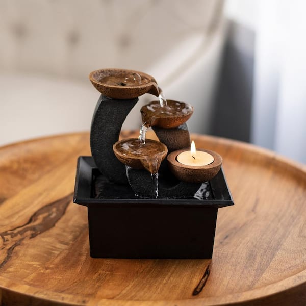 Pure Garden 3-Tier Tabletop Water Fountain, Black