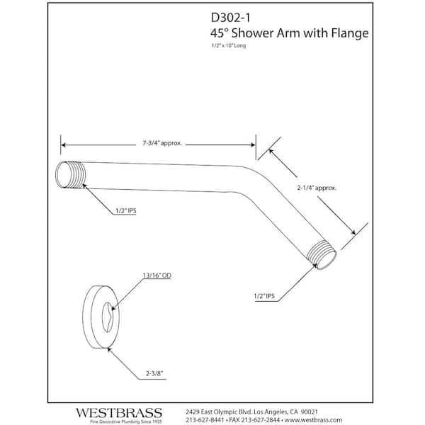 Westbrass 1/2 IPS x 19 Ceiling Mounted Shower Arm with Flange D3619A-62 Matte Black