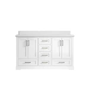 Boston 60 in. W x 22 in. D x 36 in. H Double Sink Bath Vanity in White with 1.5'' White Quartz Top