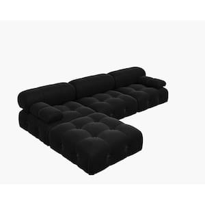 103.95 in. W Velvet 3-Seater Free Combination Sofa with Ottoman in Black