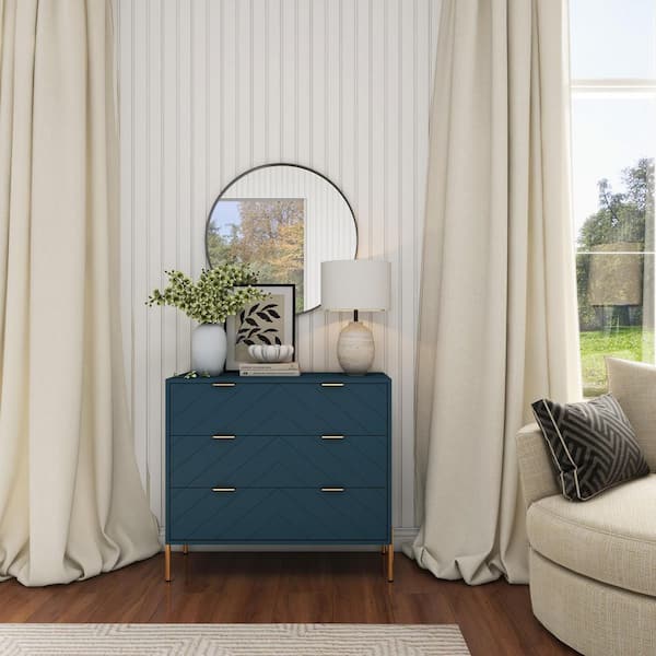 Clihome Modern Green 3-Drawer 31.5 in. H Chest with Metal Legs MDF Storage Cabinet