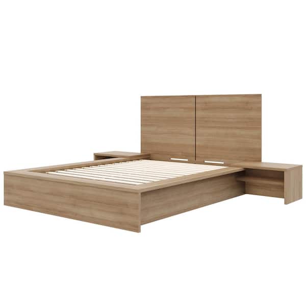 Marcy 4-Piece Brown Oak Wood Full Size Bedroom Set