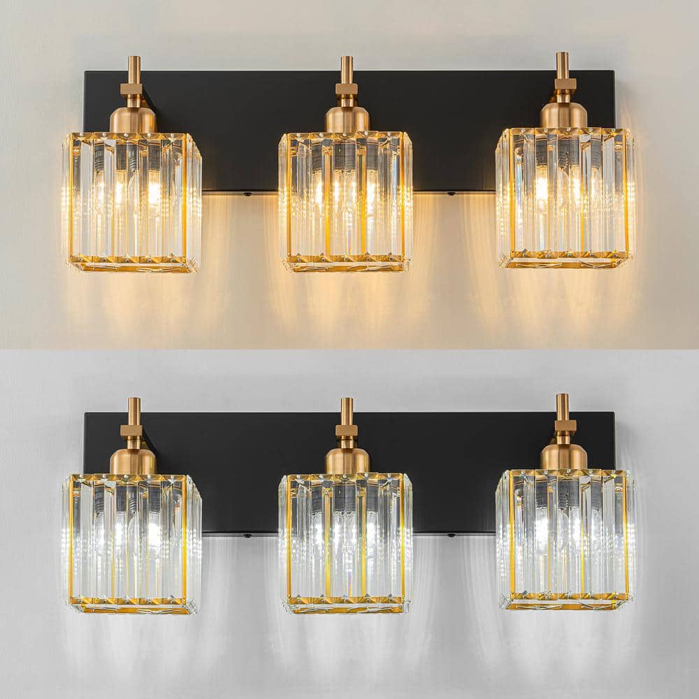 20.5" Black and Gold Metal Vanity Light with Crystal Shades