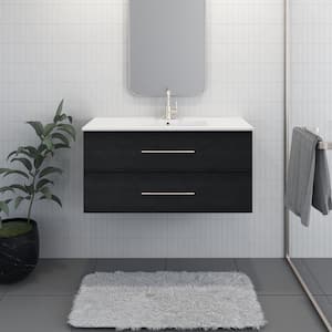 Napa 40 in. W. x 18 in. D Single Sink Bathroom Vanity Wall Mounted in Black Ash with Ceramic Integrated Countertop