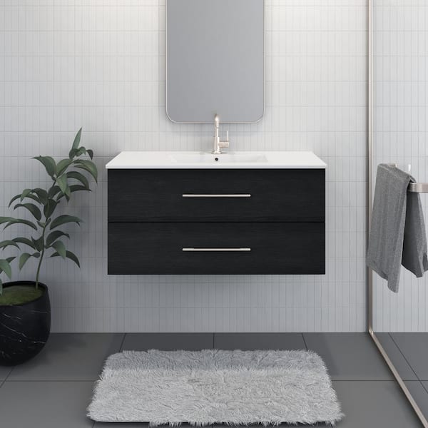 VOLPA USA AMERICAN CRAFTED VANITIES Napa 40 in. W. x 18 in. D Single Sink Bathroom Vanity Wall Mounted in Black Ash with Ceramic Integrated Countertop