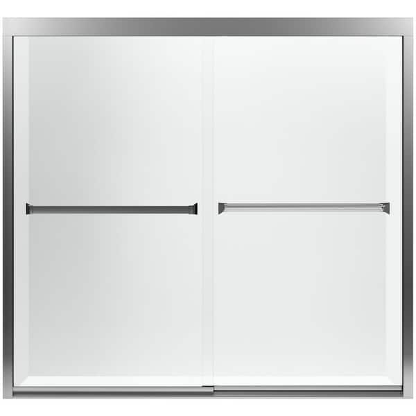STERLING Meritor 55-60 in. x 55 in. Semi-Frameless Sliding Tub Door in Silver with Handle