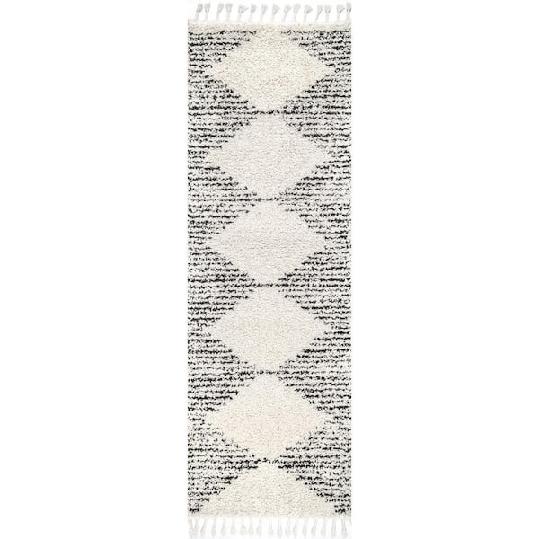 Bria Moroccan Diamond Shag Off-White 3 ft. x 6 ft. Runner Rug