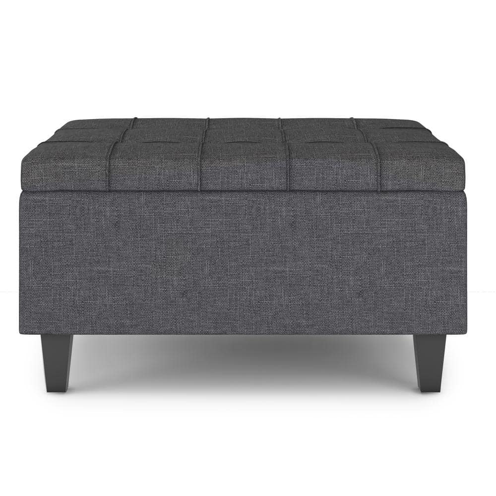 Slate Gray Tufted Cocktail Storage Ottoman with Eucalyptus Wood Legs