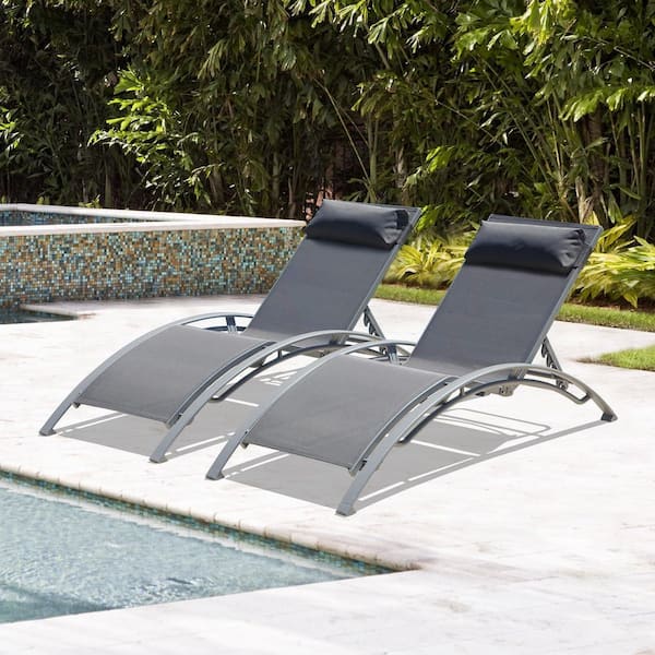Avex Gray 2-Piece Metal Adjustable 5-Position Outdoor Chaise Lounge with Pillow