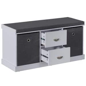 20 "in. H" "17 in. W" 4 Compartments Holds 30-Pairs White With Grey Cushion MDF Shoe Storage Bench