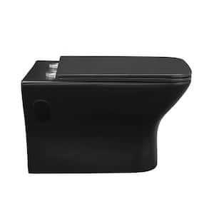 Carre Wall-Hung Toilet, Square, 3-Piece Bundle 0.8/1.6 GPF Dual Flush in Matte Black with Brass Flush Plate