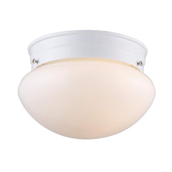 Bel Air Lighting Dash 8 in. 1-Light White Flush Mount Ceiling Light Fixture with Opal Glass