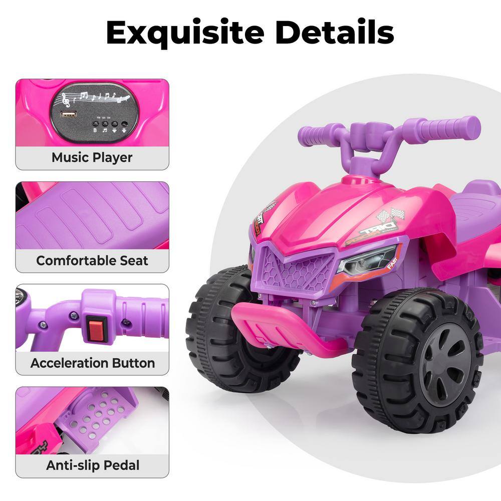 Pink 6V Kids Ride-On Quad with LED Lights and Music